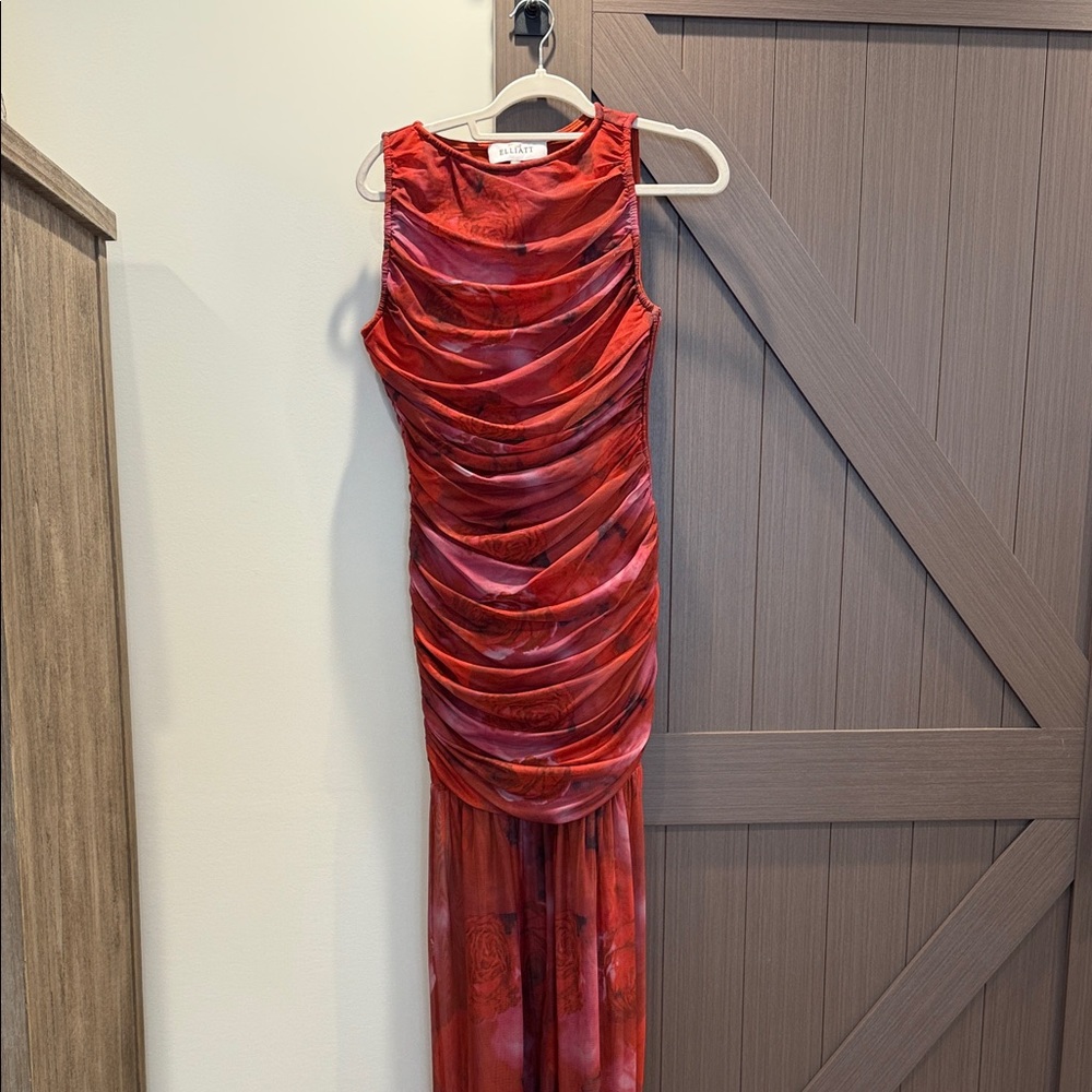 Elliatt Red Ruched Maxi Dress